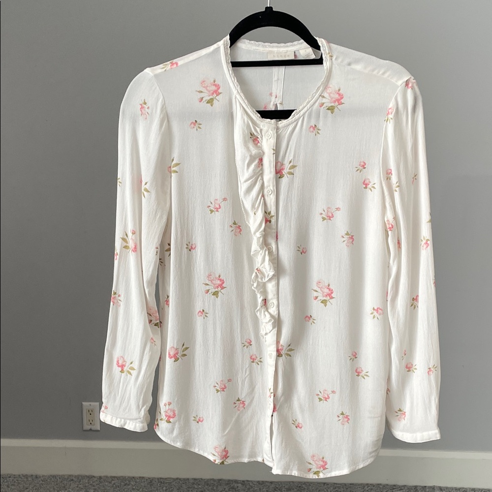 Hinge White Blouse with Pink Floral Design